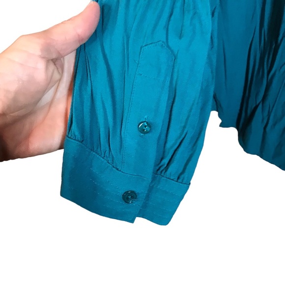 Sundance tunic blouse M green crinkle pin tuck long sleeve rayon popover office - Picture 4 of 10